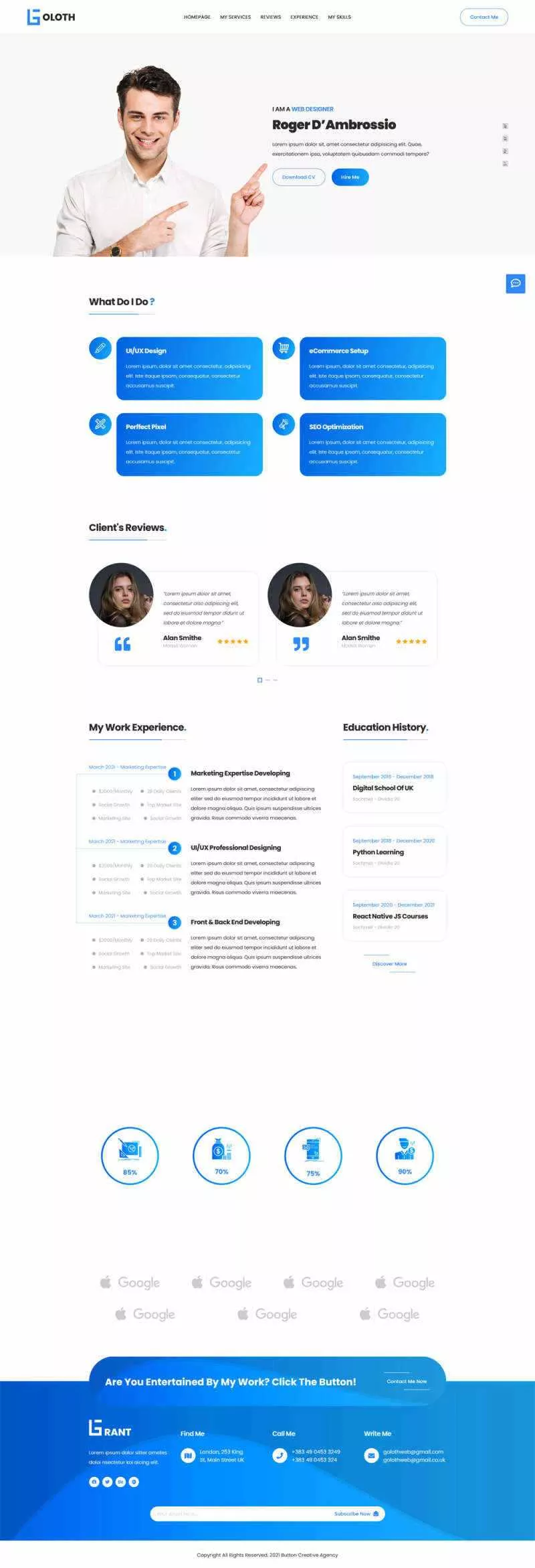 bootstrap多功能响应式个人简历单页html模板 - 付费阅读