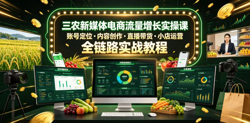 三农新媒体电商流量增长实操课，账号定位・内容创作・直播带货・小店运营，全链路实战教程 - 付费阅读