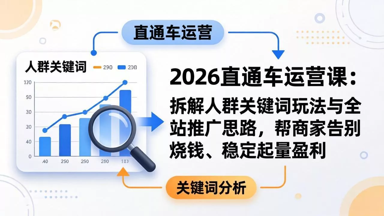 2026直通车运营课：拆解人群关键词玩法与全站推广思路，帮商家告别烧钱、稳定起量盈利 - 付费阅读