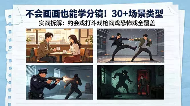 不会画画也能学分镜！30+场景类型实战拆解：约会戏打斗戏枪战戏恐怖戏全覆盖 - 付费阅读