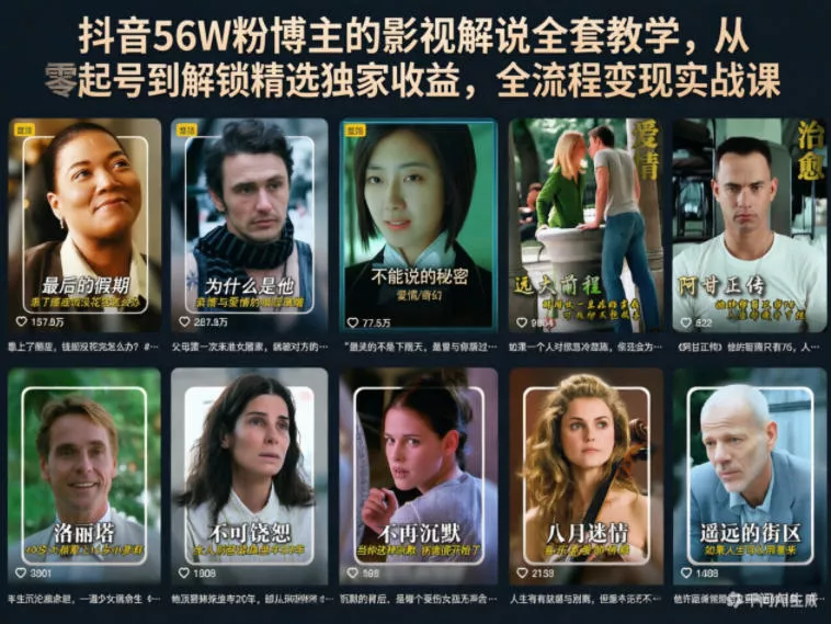 抖音56W粉博主的影视解说全套教学,从零起号到解锁精选独家收益,全流程变现实战课 抖音56W粉博主的影视解说全套教学,从零起号到解锁精选独家收益,全流程变现实战课