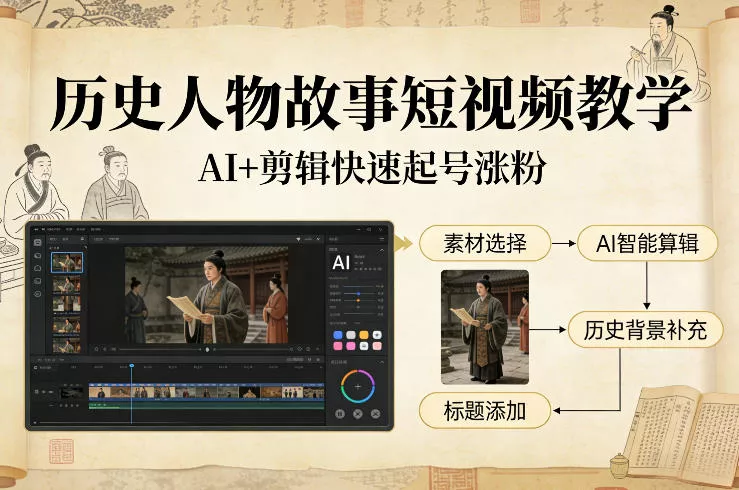 历史人物故事短视频教学，AI+剪辑制作历史人物题材短视频，快速起号涨粉 - 付费阅读