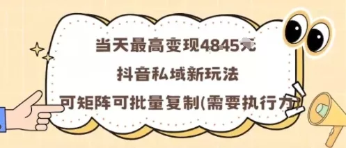 当天最高变现1k+，抖音私域新玩法，可矩阵可批量复制 - 付费阅读