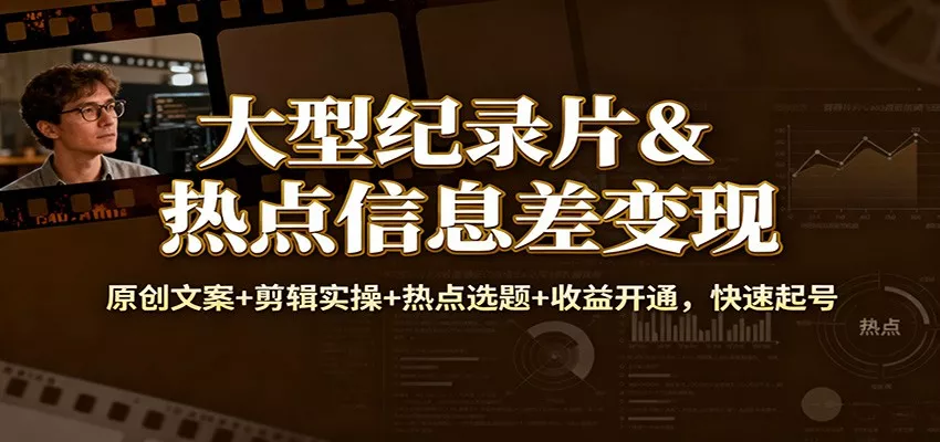 大型纪录片&热点信息差变现：原创文案+剪辑实操+热点选题+收益开通，快速起号 - 付费阅读