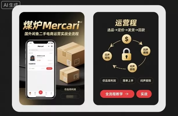 煤炉Mercari国外闲鱼二手电商运营实战全流程，仿品高利润，简单上手，闷声搞钱 - 付费阅读