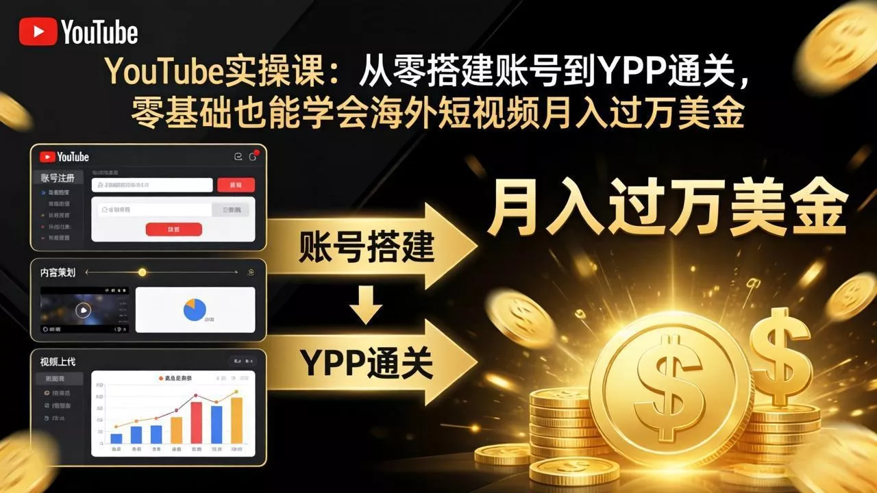YouTube实操课：从零搭建账号到YPP通关，零基础也能学会海外短视频月入过万美金 - 付费阅读