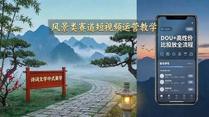 风景类赛道短视频运营教学：诗词文学中式美学，新号养号对标账号定位，DOU+高性价比投放全流程 - 付费阅读
