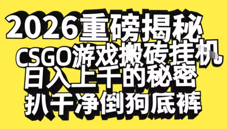 2026开年重磅解密，CSGO游戏搬砖挂G日入1k+的秘密，把倒狗的底裤扒干【揭秘】 - 付费阅读