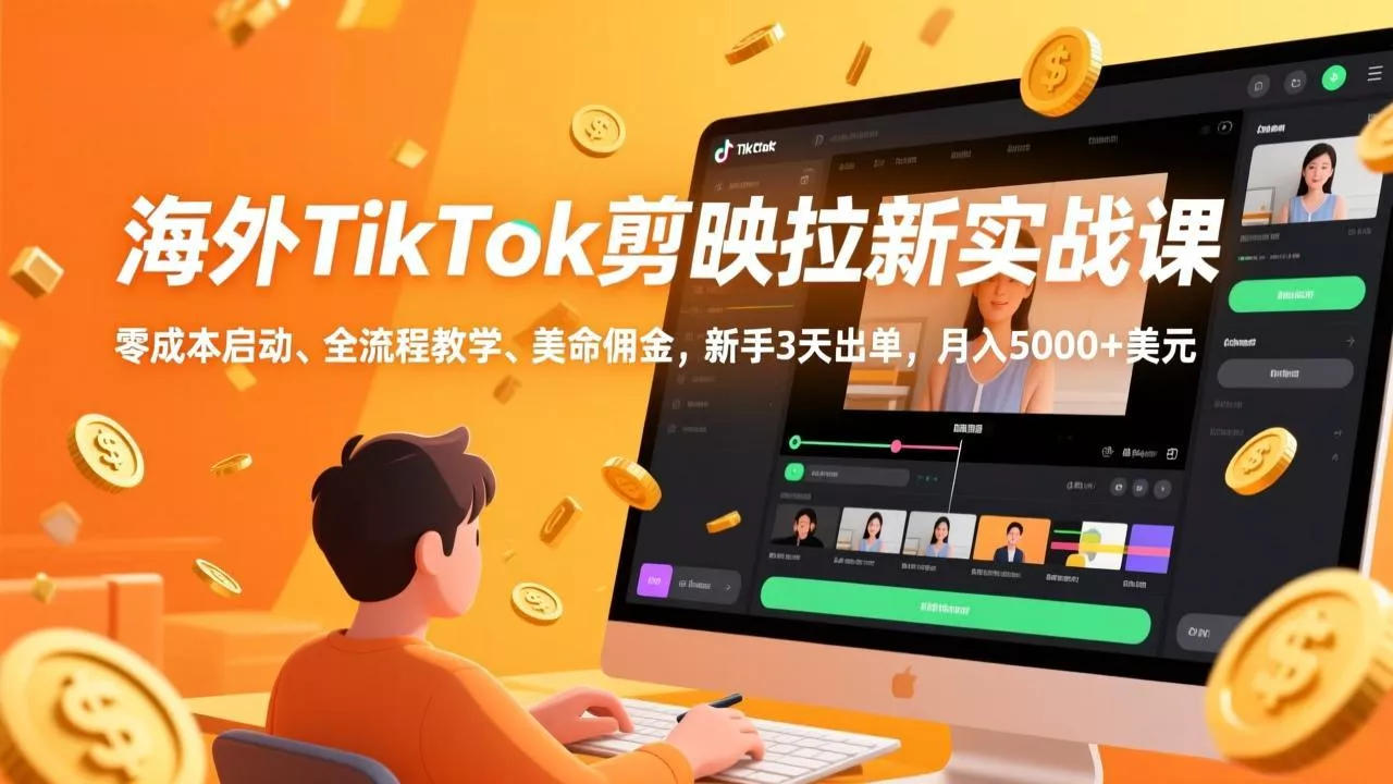 海外TikTok剪映拉新实战课，零成本启动、全流程教学、美金佣金，新手3天出单，月入5000+美元 - 付费阅读