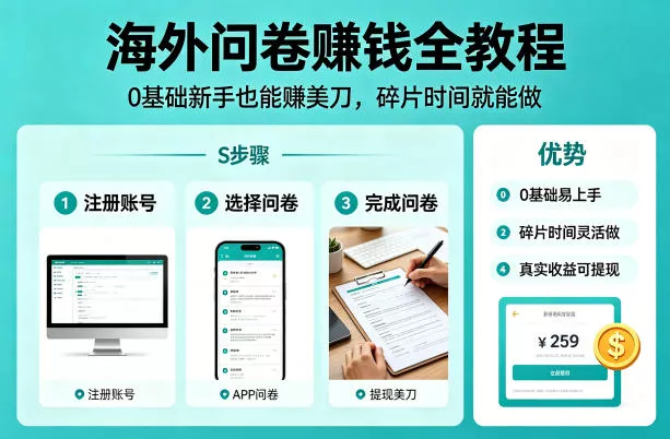 海外问卷賺钱全教程，0基础新手也能賺美刀，碎片时间就能做 - 付费阅读