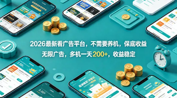 2026最新看广告平台，不需要养机，保底收益，无限广告，多机一天200+，收益稳定【揭秘】 - 付费阅读