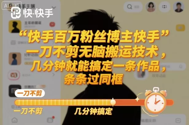 快手百万粉丝博主快手一刀不剪无脑搬运技术，几分钟就能搞定一条作品，条条过同框 - 付费阅读