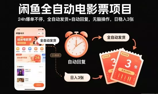 闲鱼全自动电影票项目，24h爆单不停，全自动发货+自动回复，无脑操作，日稳入3张【揭秘】 - 付费阅读