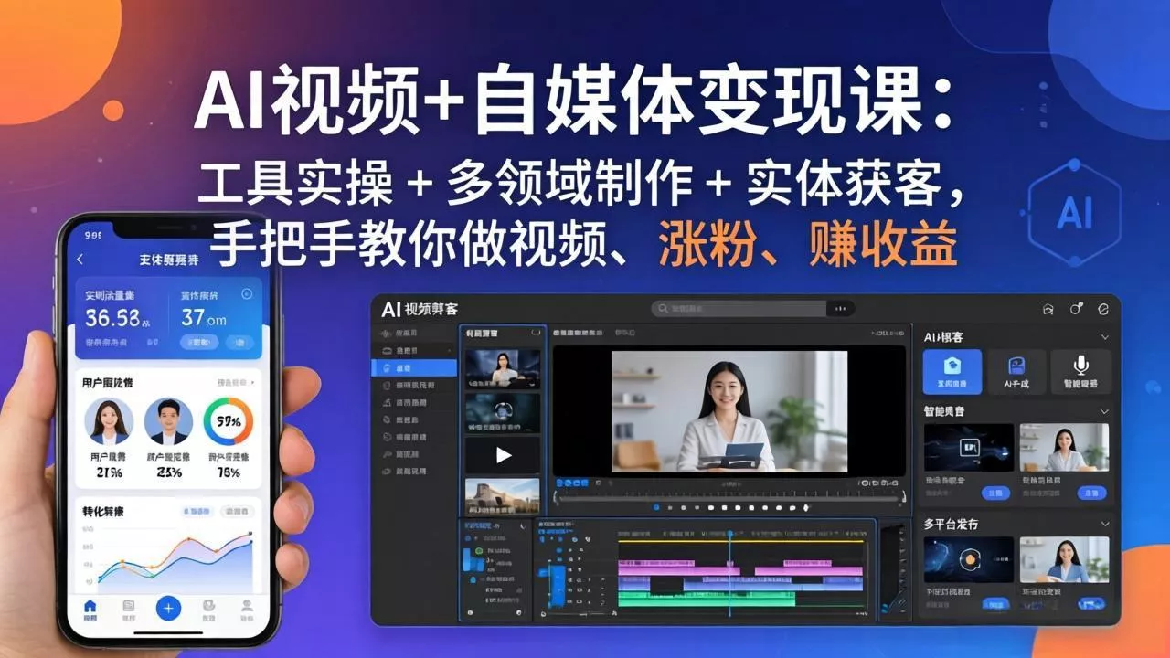 AI视频+自媒体变现课：工具实操 + 多领域制作 + 实体获客，手把手教你做视频、涨粉、赚收益 - 付费阅读