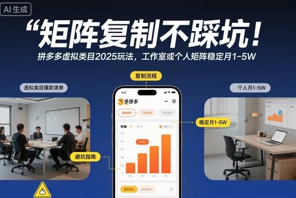 矩阵复制不踩坑！拼多多虚拟类目2025玩法，工作室或者个人矩阵稳定月1-5W【揭秘】 - 付费阅读