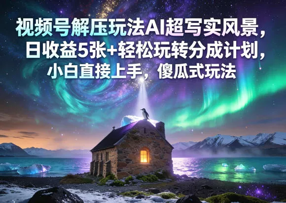 视频号解压玩法AI超写实风景，日收益5张+轻松玩转分成计划，小白直接上手，傻瓜式玩法 - 付费阅读