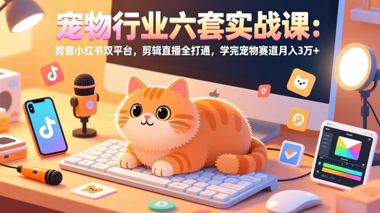 宠物行业六套实战课：抖音小红书双平台，剪辑直播全打通，学完宠物赛道月入3万+ - 付费阅读