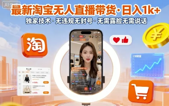 最新淘宝无人直播带货，日入1k+，独家技术，无违规无封号，无需露脸无需说话【揭秘】 - 付费阅读