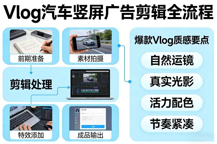 Vlog感觉汽车竖屏广告剪辑脚本全流程，拿捏爆款Vlog质感 - 付费阅读