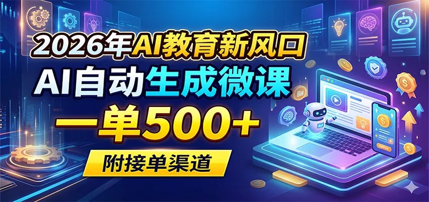 2026年AI教育新风口，AI自动生成微课，一单500+，附接单渠道 - 付费阅读