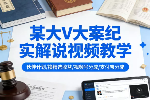 某大V大案纪实解说视频教学，可做伙伴计划、撸精选收益，视频号和支付宝分成计划均可 - 付费阅读