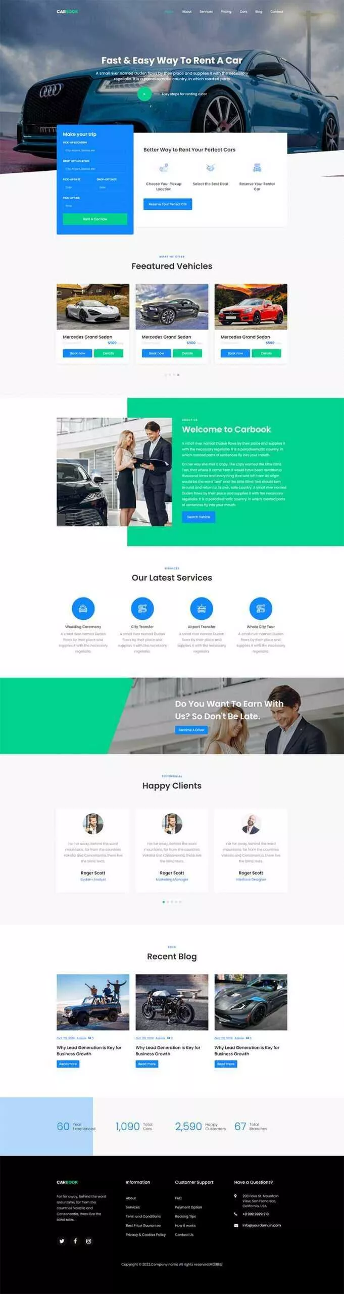 Bootstrap4汽车接送租赁服务网站html模板 - 付费阅读