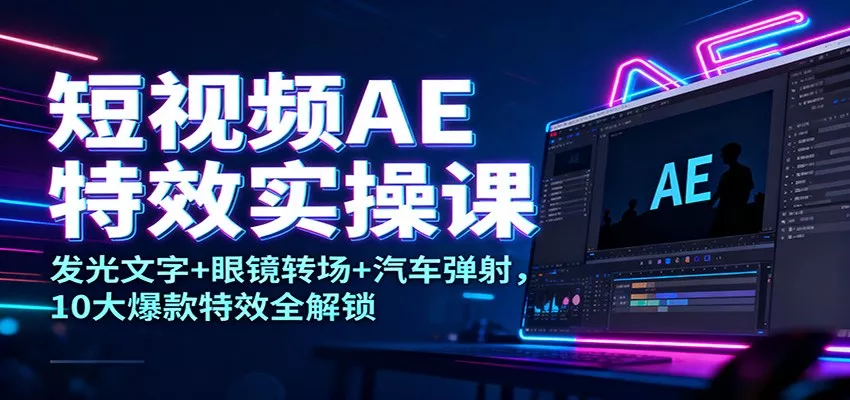 短视频AE特效实操课：发光文字+眼镜转场+汽车弹射，10大爆款特效全解锁 - 付费阅读