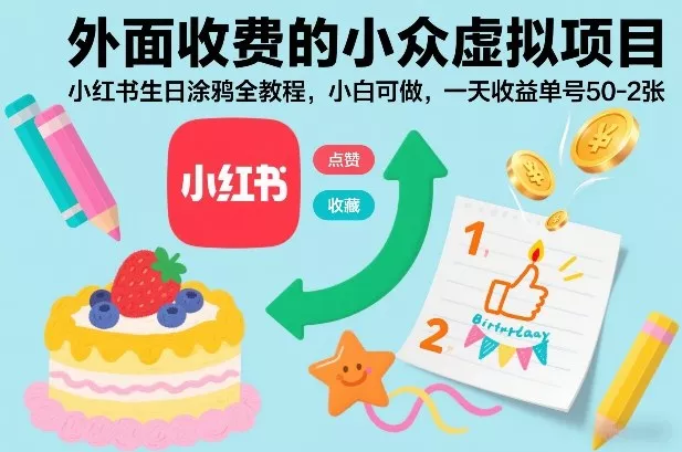 外面收费的小众虚拟项目，小红书生日涂鸦全教程，小白可做，一天收益单号50-2张 - 付费阅读