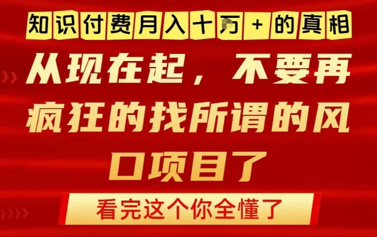 知识付费月入10个W的真相，做网创项目这一个就够了，不要再疯狂的找所谓的风口项目【揭秘】 - 付费阅读