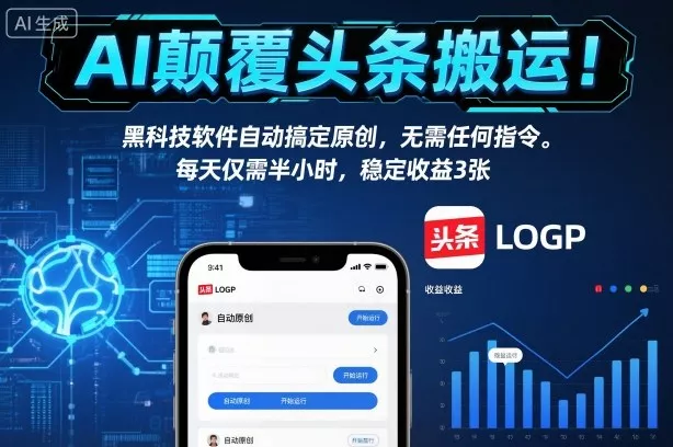 AI颠覆头条搬运！黑科技软件自动搞定原创，无需任何指令。每天仅需半小时，稳定收益3张【揭秘】 - 付费阅读