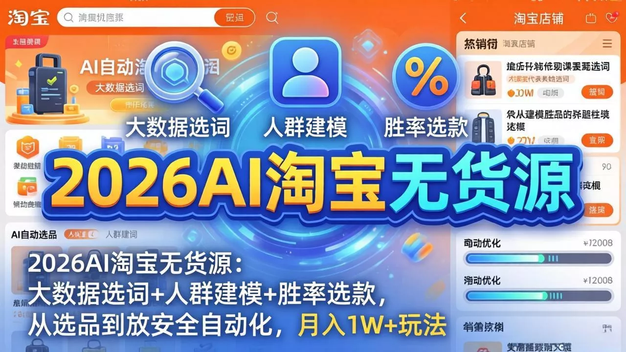 2026AI淘宝无货源-4月更新：大数据选词+人群建模+胜率选款，从选品到放大全自动化，月入1W+玩法 - 付费阅读