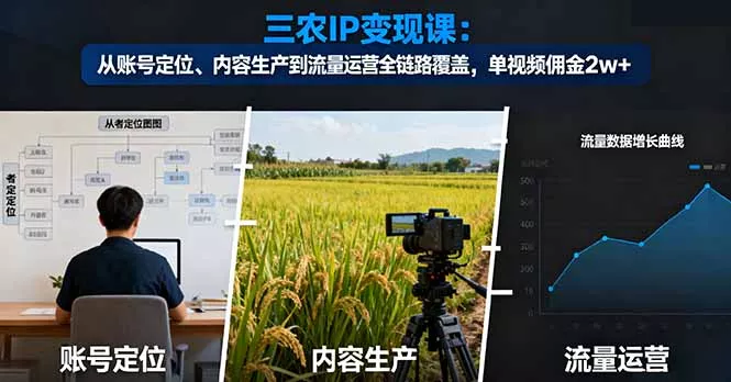 三农IP变现课：从账号定位、内容生产到流量运营全链路覆盖，单视频佣金2w+ - 付费阅读