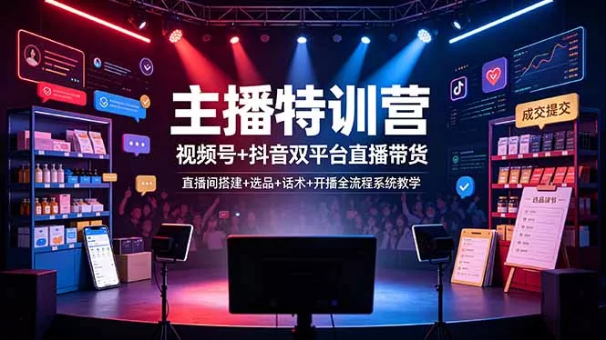 主播特训营：视频号+抖音双平台直播带货，直播间搭建+选品+话术+开播全流程系统教学 - 付费阅读
