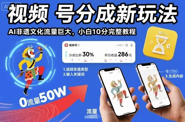 视频号分成新玩法，AI非遗文化流量巨大，小白10分钟搞定，完整教程 - 付费阅读