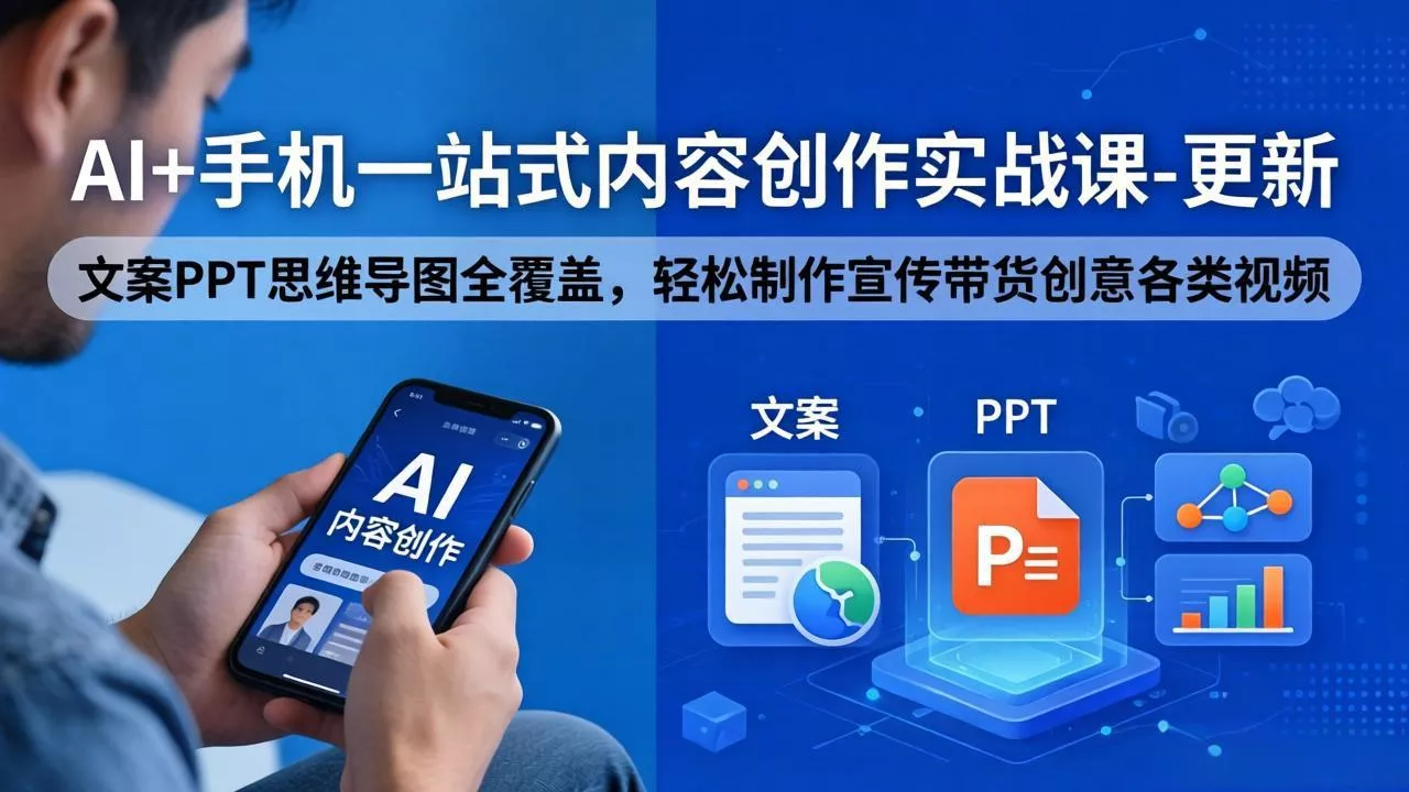 AI+手机一站式内容创作实战课-更新，文案PPT思维导图全覆盖，轻松制作宣传带货创意各类视频 - 付费阅读