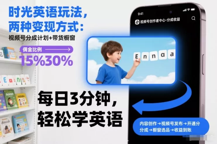 时光英语玩法，两种变现方式：视频号分成计划+带货橱窗 - 付费阅读