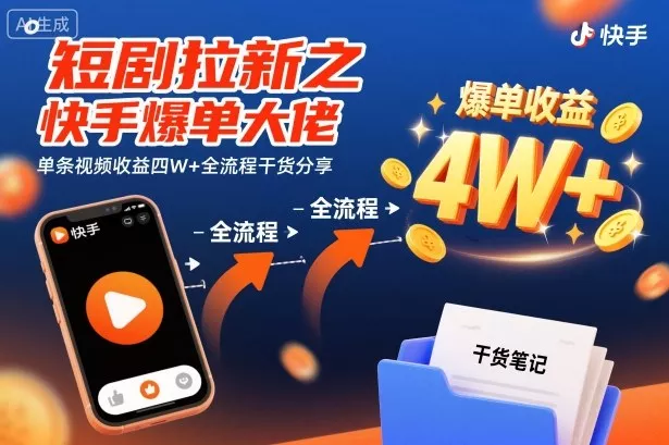 短剧拉新之快手爆单大佬单条视频收益四W+全流程干货分享 - 付费阅读