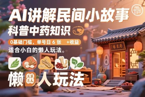 AI讲解民间小故事，科普中药知识，0基础门槛，单号日6张+收益，适合小白的懒人玩法 - 付费阅读