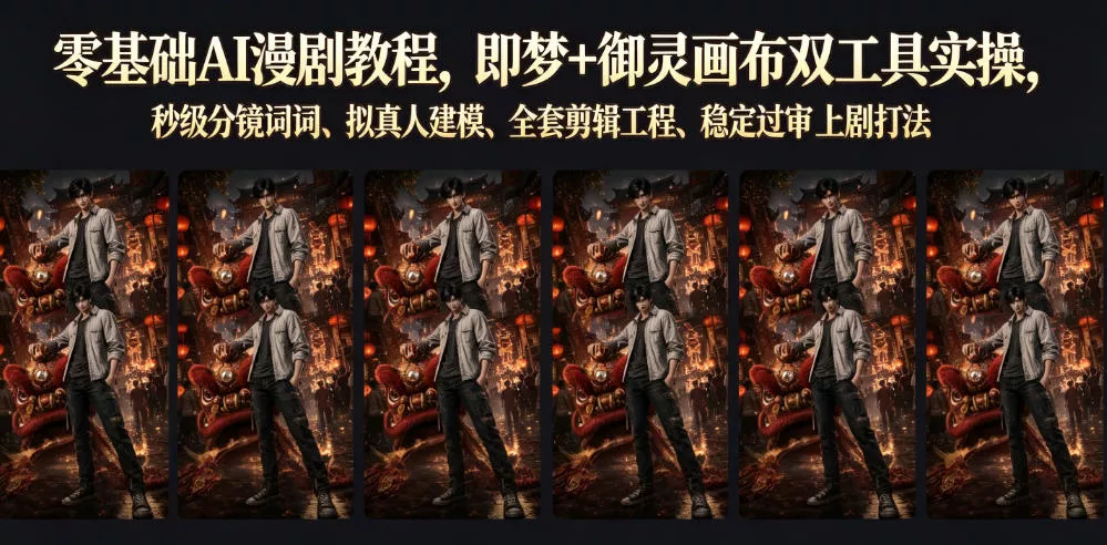 零基础AI漫剧教程，即梦+御灵画布双工具实操，秒级分镜提示词、拟真人建模、全套剪辑工程、稳定过审上剧打法 - 付费阅读