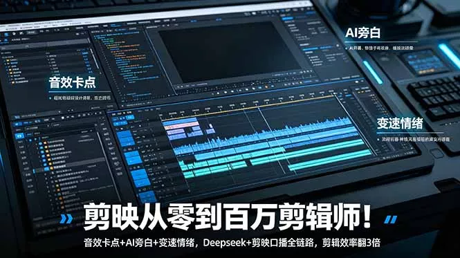 剪映从零到百万剪辑师！音效卡点+AI旁白+变速情绪，Deepseek+剪映口播全链路，剪辑效率翻3倍 - 付费阅读