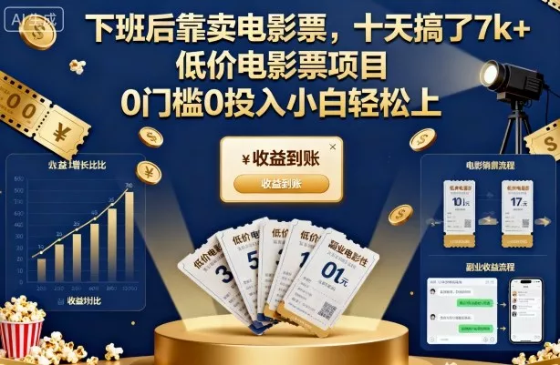 下班后靠卖电影票，十天搞了7k+，低价电影票项目，0门槛0投入小白轻松上手【揭秘】 - 付费阅读