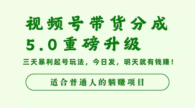 视频号带货分成5.0重磅升级，三天暴利起号玩法，今日发，明天就有钱赚… - 付费阅读