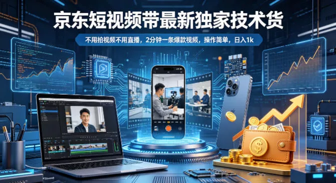京东短视频带货最新独家技术，不用拍视频不用直播，2分钟一条爆款视频，操作简单，日入1k+【揭秘】 - 付费阅读