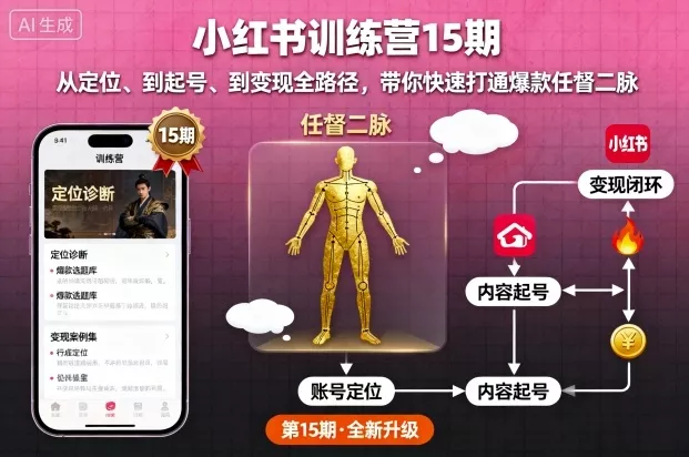 小红书训练营15期，从定位、到起号、到变现全路径，带你快速打通爆款任督二脉 - 付费阅读