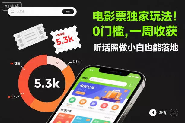 电影票独家玩法！0门槛，一周收获5.3k，听话照做小白也能落地【揭秘】 - 付费阅读