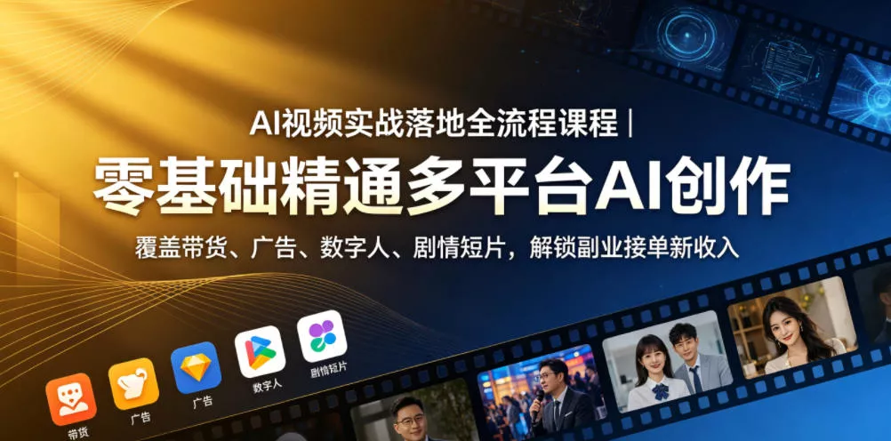 AI视频实战落地全流程课程｜零基础精通多平台AI创作，覆盖带货、广告、数字人、剧情短片，解锁副业接单新收入 - 付费阅读