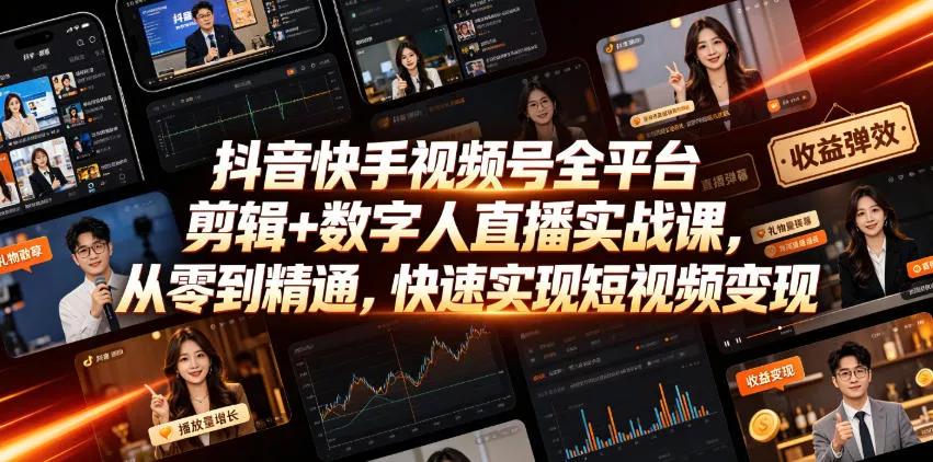 抖音快手视频号全平台剪辑+数字人直播实战课，从零到精通，快速实现短视频变现(更新2026年6月) - 付费阅读