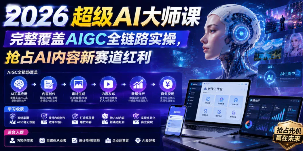 2026超级AI大师课，完整覆盖AIGC全链路实操，抢占AI内容新赛道红利 - 付费阅读