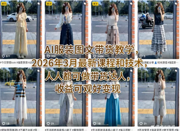 AI服装图文带货教学，2026年3月最新课程和技术，人人都可做带货达人，收益可观好变现 - 付费阅读