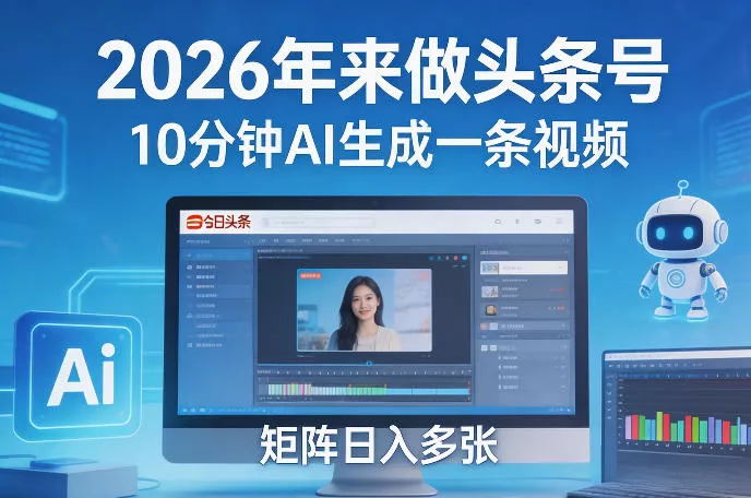 2026年来做头条号，10分钟AI生成一条视频，矩阵日入多张 - 付费阅读